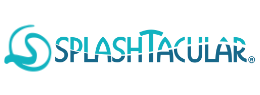 Logo featuring the word "SPLASHTACULAR" in stylized, flowing blue font with a swirl design on the left.